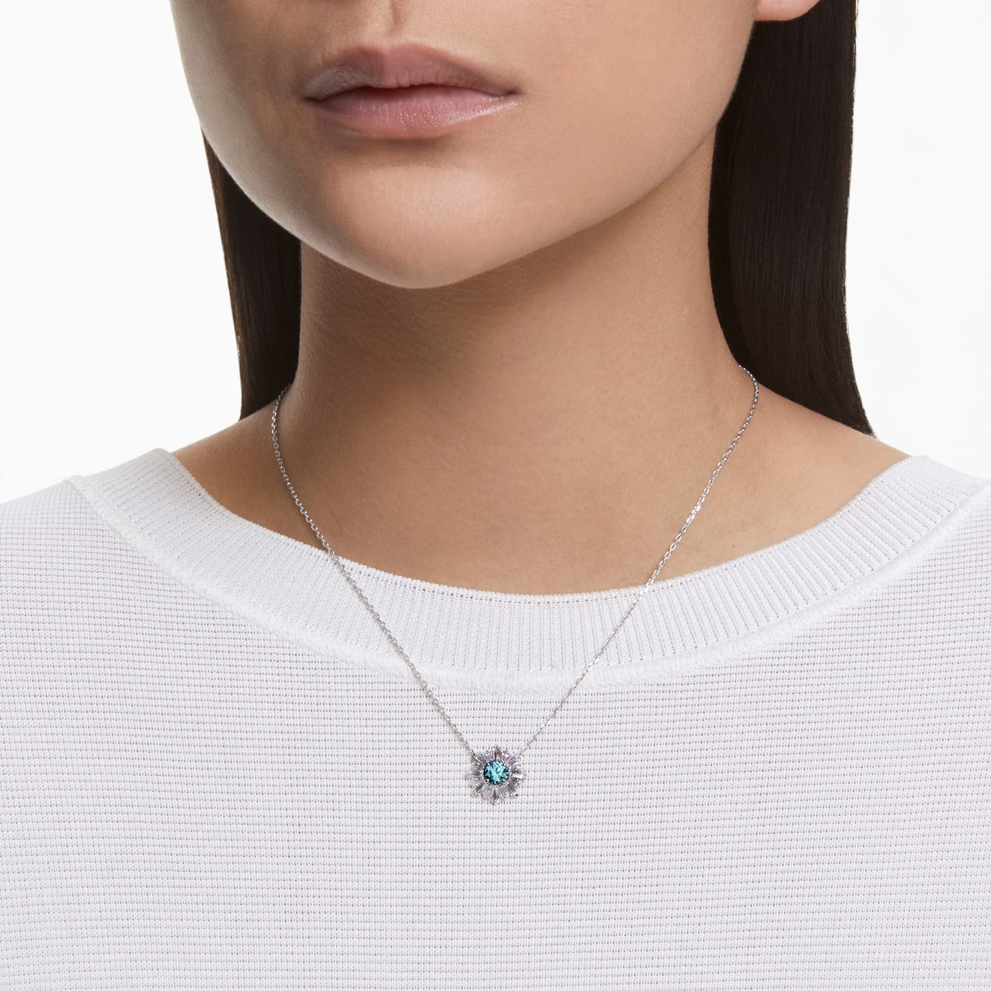 Sunshine pendant Mixed cuts, Sun, Green, Rhodium plated 5642963