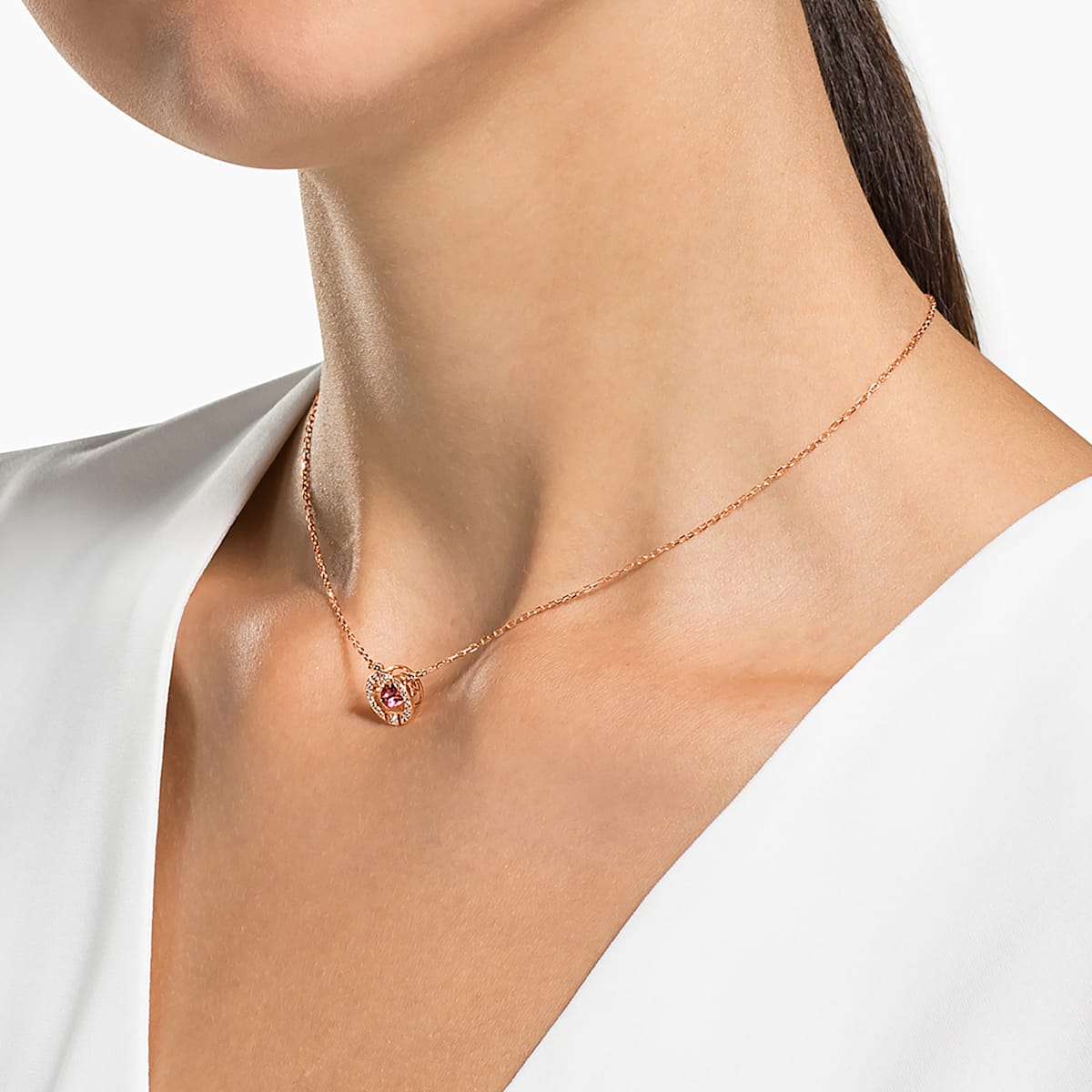 Swarovski Sparkling Dance necklace Round, Red, Rose-gold tone plated 5279421