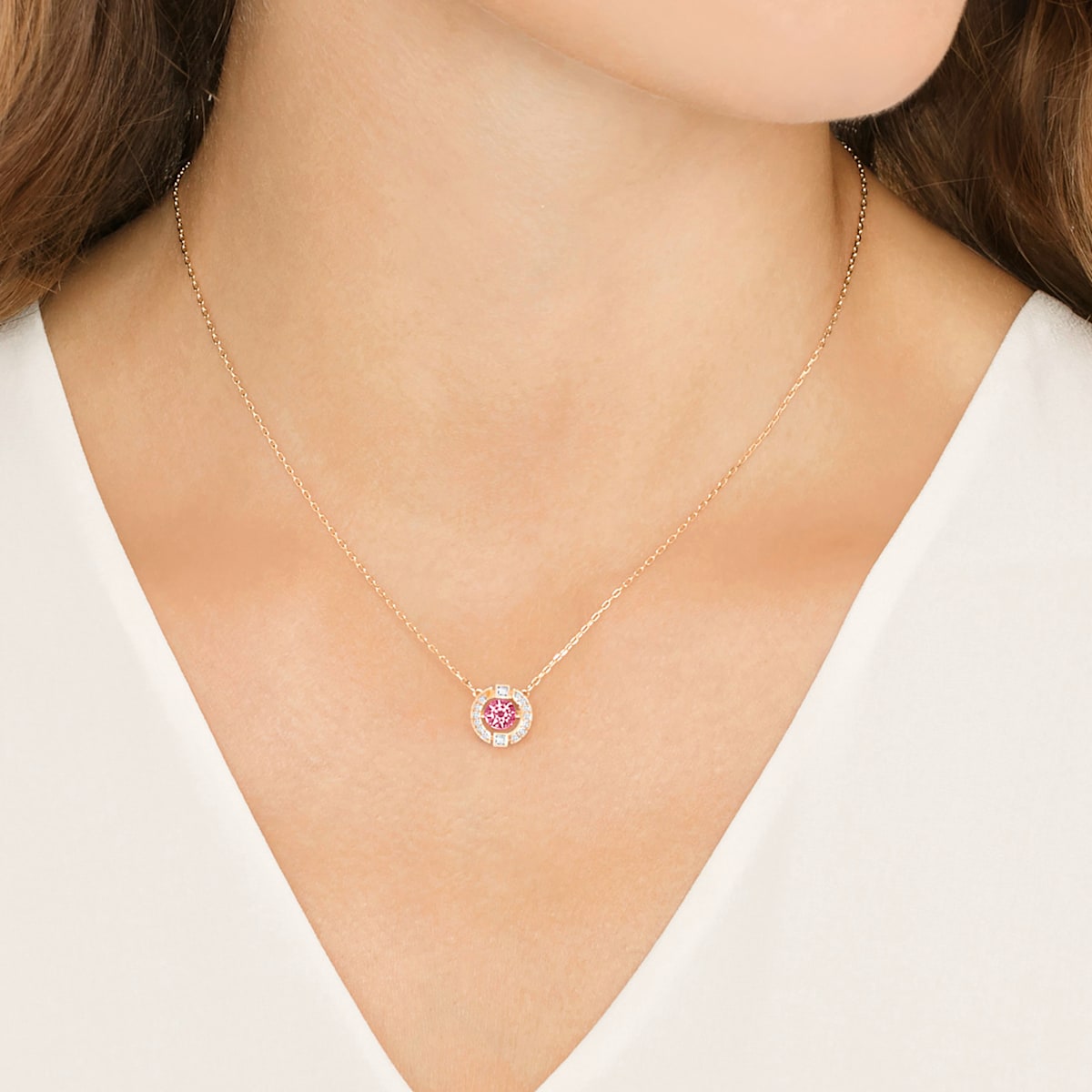 Swarovski Sparkling Dance necklace Round, Red, Rose-gold tone plated 5279421