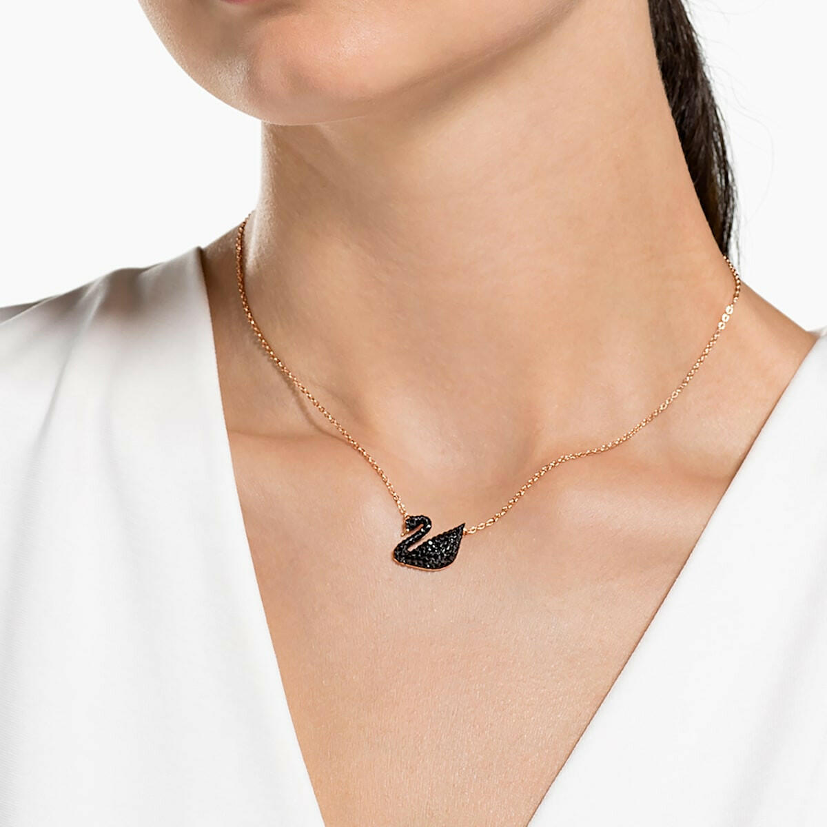 Swarovski 5204134 Iconic Swan pendant Swan, Black, Rose-gold tone plated