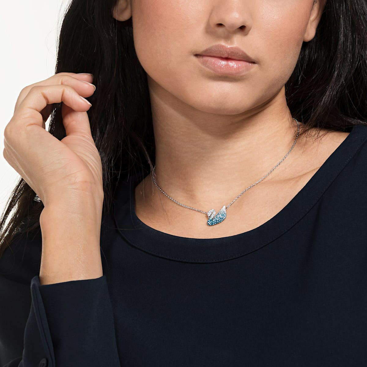 Swarovski Iconic Swan pendant Swan, Blue, Rhodium plated 5512095