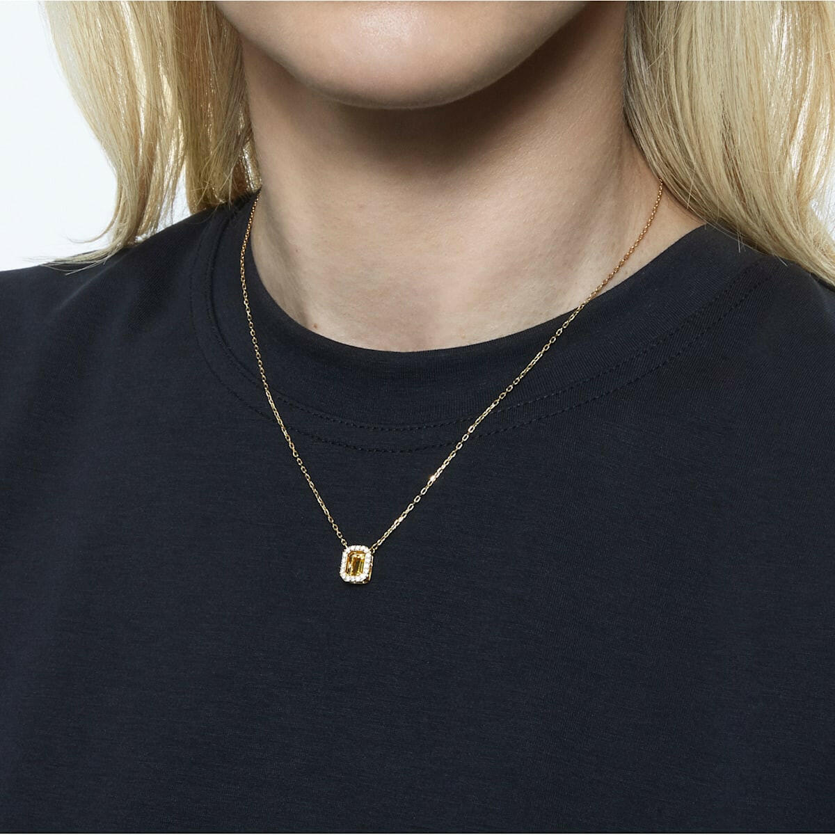 Millenia necklace Octagon cut Swarovski Zirconia, Yellow, Gold-tone plated 5598421