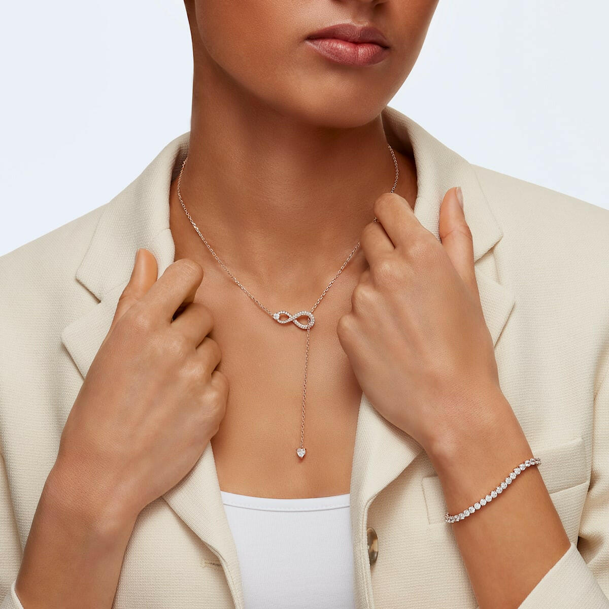 Swarovski Infinity Y necklace Infinity, White, Rose-gold tone plated