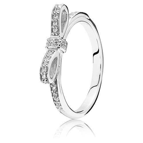 PANODRA 190906CZ-60 Sterling Silver Sparkling Bow Ring with Clear Zirconia size 9