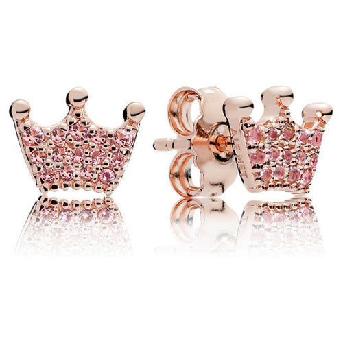 Pandora Rose Enchanted Crown Stud Earrings with Pink Crystal - 287127NPO