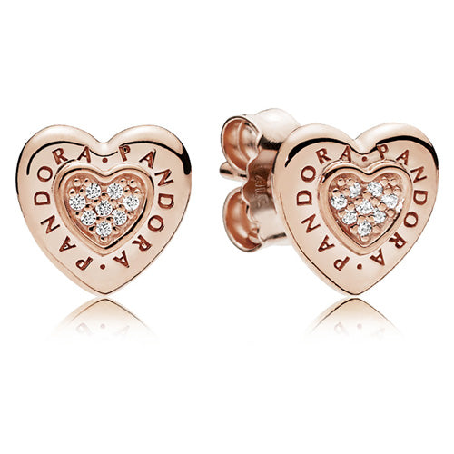 Pandora Rose Signature Heart Stud Earrings with Clear Zirconia - 287382CZ