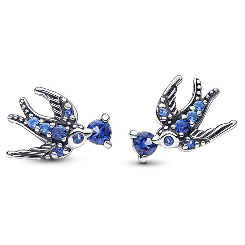 Sparkling Swallow Stud Earrings with Blue Crystal - 292568C01