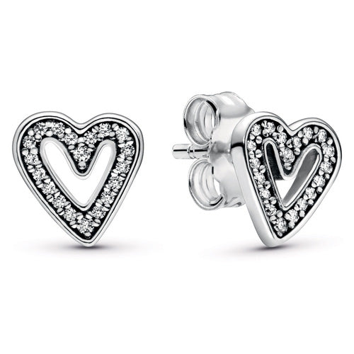 Sparkling Freehand Heart Stud Earrings 298685C01