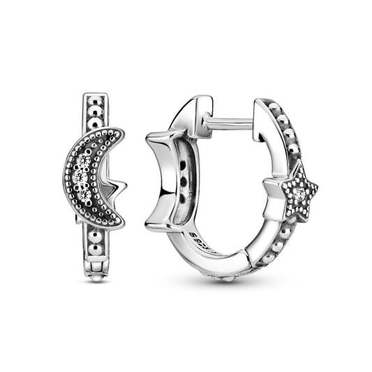 Pandora Crescent moon and star sterling silver hoop earrings 299152C01