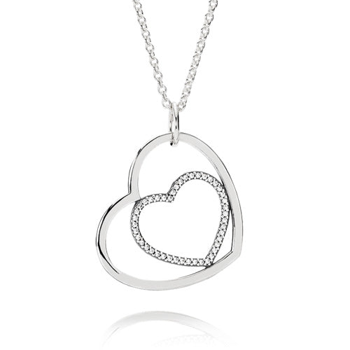 Heart to Heart Necklace with Silver Chain 390364CZ-90