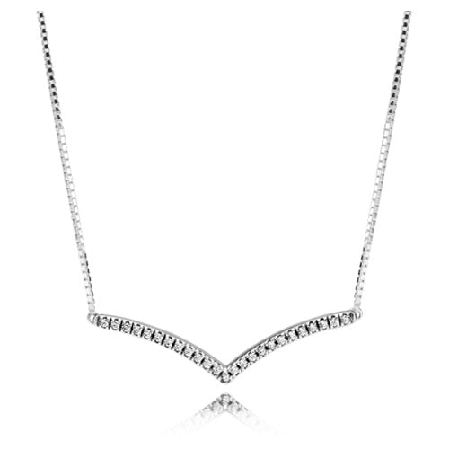 Silver Wishbone Necklace with Clear Zirconia Sterling Silver 397802CZ-45