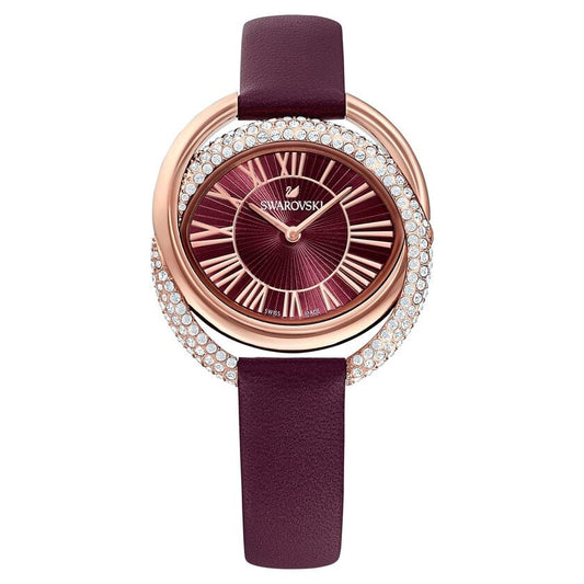 5484379 Duo Watch Leather Strap, Dark red, Rose-gold tone PVD