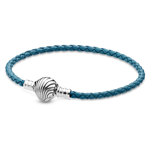 Pandora 598951C01-S2 Seashell Clasp Turquoise Braided Leather Bracelet Medium size