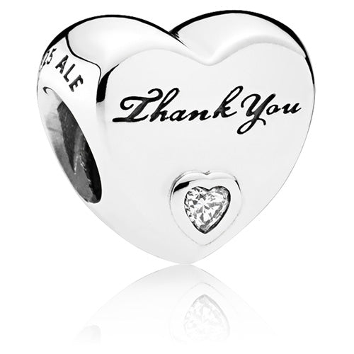 Thank You Heart Charm with Engraving and Clear Zirconia - 792096CZ