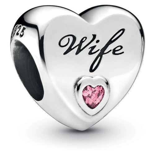 Wife Heart Charm with Pink Zirconia - 798249PCZ