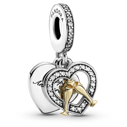 PANDORA 799322C01 Two-tone Happy Anniversary Dangle Charm 14k Gold, Sterling silver