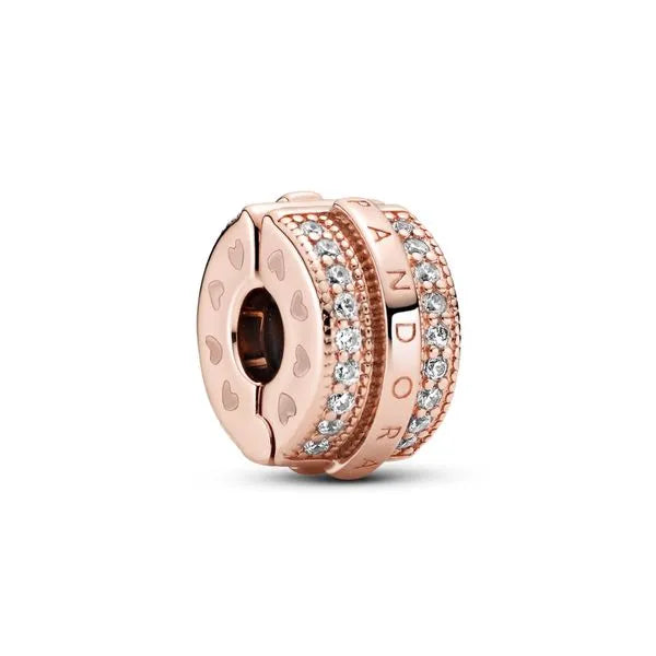 PANDORA ROSE 789042C01 Sparkling Pavé Lines & Logo Clip Charm