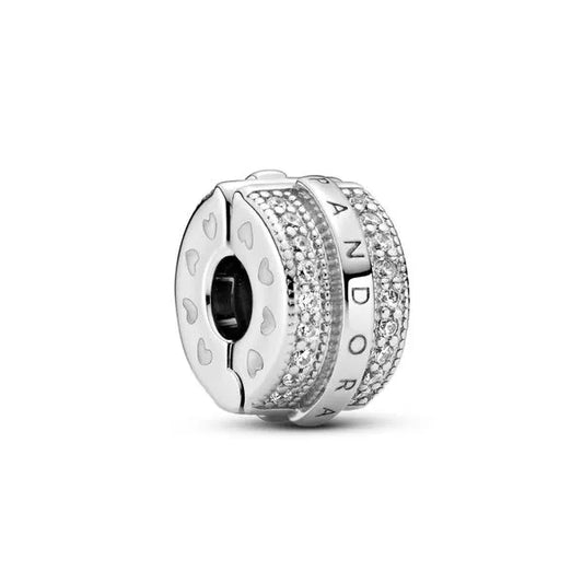 PANDORA 799042C01 SPARKLING PAVÉ LINES & LOGO CLIP CHARM