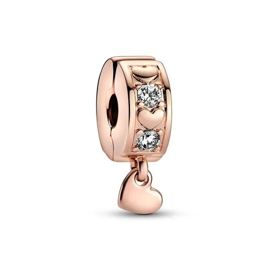 PANDORA 782253C01 Infinite Hearts Sparkling Dangling Clip Charm 14k rose gold plating