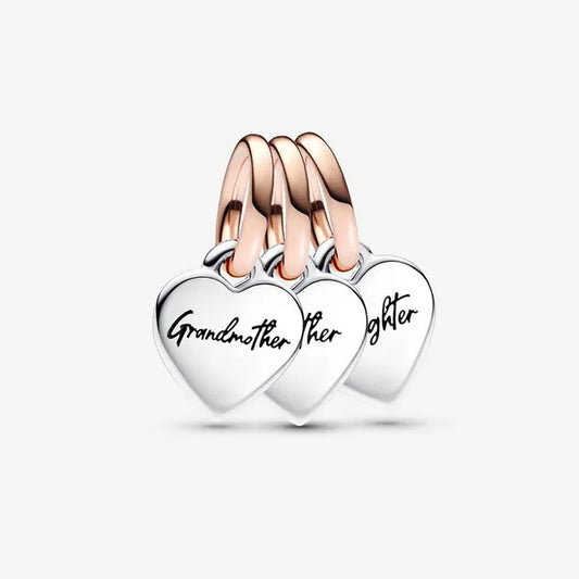 PANDORA 782648C00 Two-tone Splittable Family Generation of Hearts Triple Dangle Charm