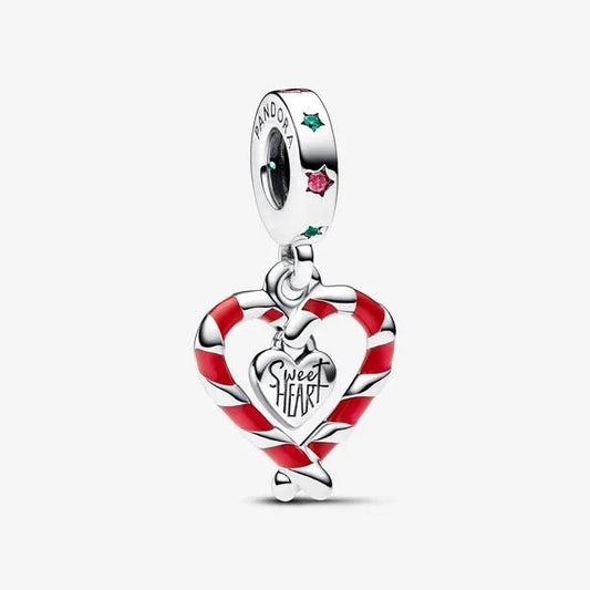 Double Candy Cane Heart Christmas Dangle Charm 792822C01