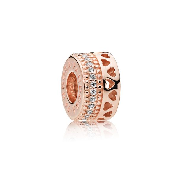 PANDORA 787415CZ Hearts spacer in Pandora Rose with clear CZ