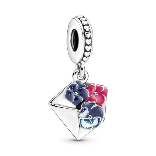 PANDORA 790787C01 Pansy letter sterling silver dangle with pink