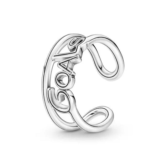 PANDORA 191893C00-54 Goals Script Sterling Silver Ring size 7