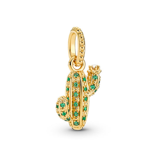 PANDORA 361687C01 Cactus 14K Gold-Plated Pendant With Royal Green