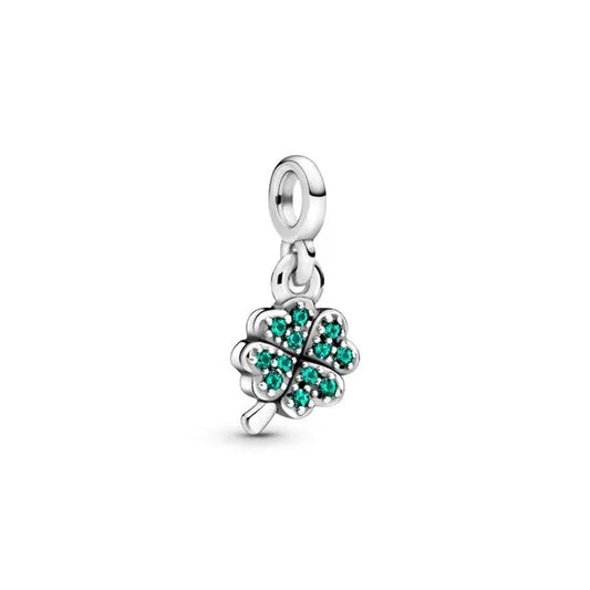 PANDORA 798974C01 Clover Sterling Silver Dangle With Royal Green