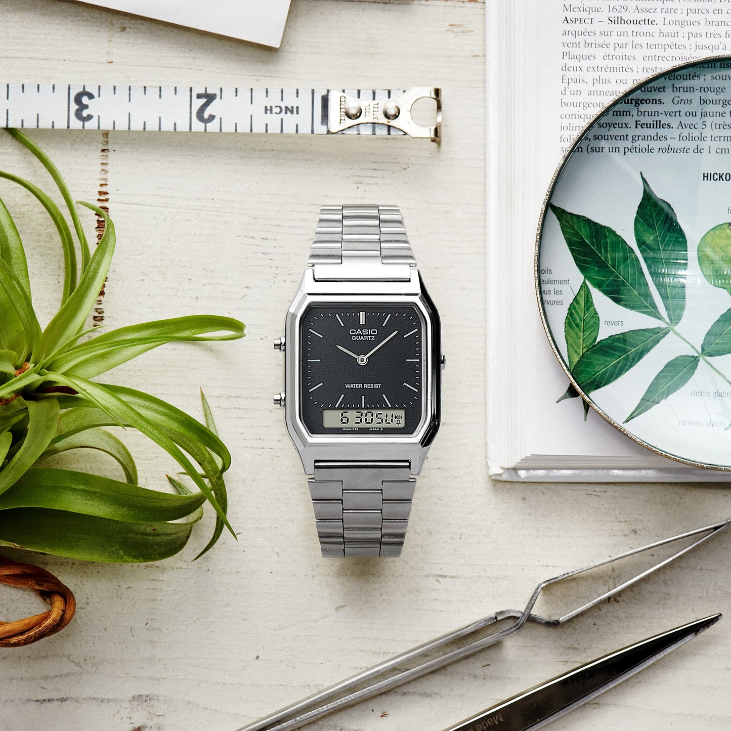 CASIO AQ230A-1DM VINTAGE RETRO BLACK DIAL SS AQ-230A-1DMQ