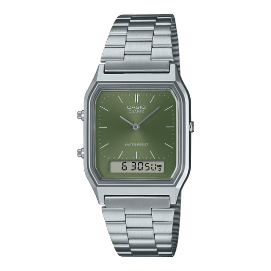 CASIO AQ230A-3A VINTAGE RETRO WATCH GREEN DIAL SS AQ-230A-3AM