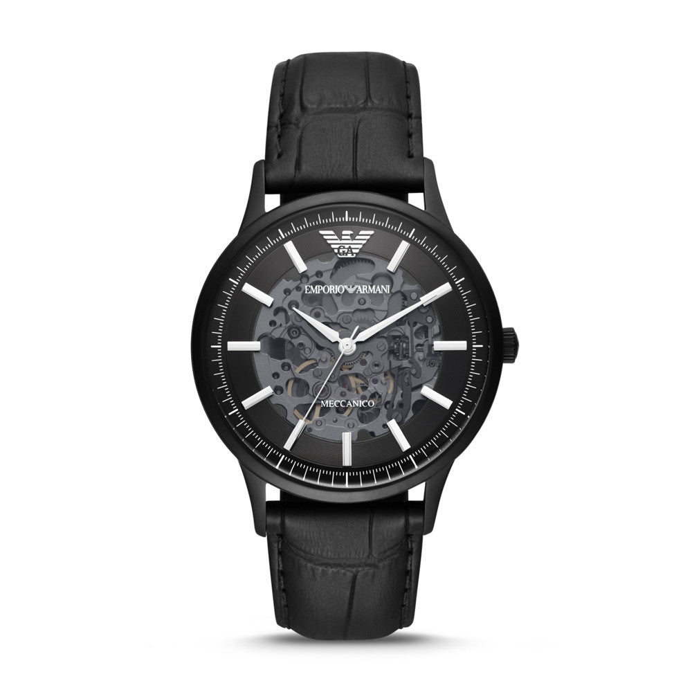 AR60042 Emporio Armani Automatic Black Leather Watch