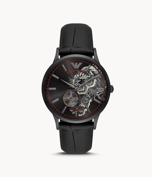 AR60046 Emporio Armani Automatic Black Leather Tiger Watch