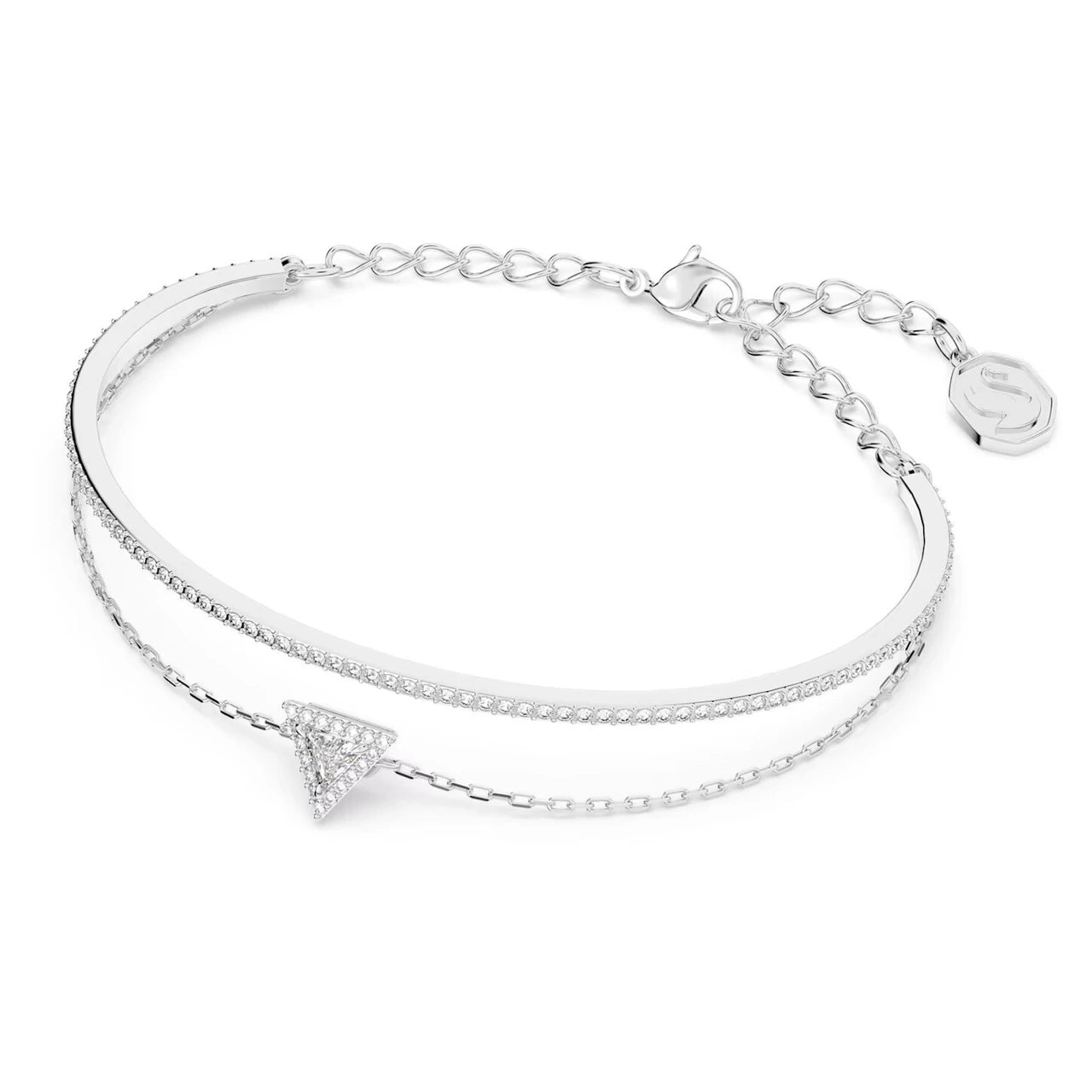 Swarovski Ortyx Bracelet, Triangle Cut, White, Rhodium Plated 5643731 (Size S)