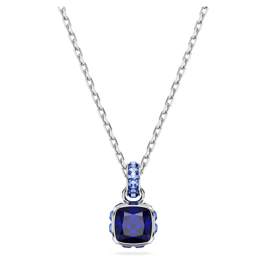 Birthstone pendant Square cut, September, Blue, Rhodium plated 5651790
