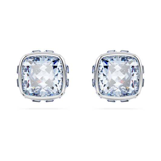 Birthstone stud earrings Square cut, March, Blue, Rhodium plated 5660800