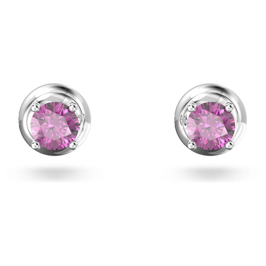 Chroma stud earrings Round cut, Purple, Rhodium plated 5639135