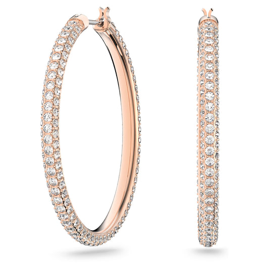 Dextera hoop earrings Pavé, Large, White, Rose gold-tone plated 5383938