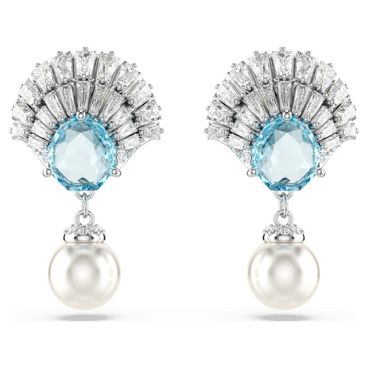 Idyllia drop earrings Crystal pearl, Shell, Blue, Rhodium plated 5680301