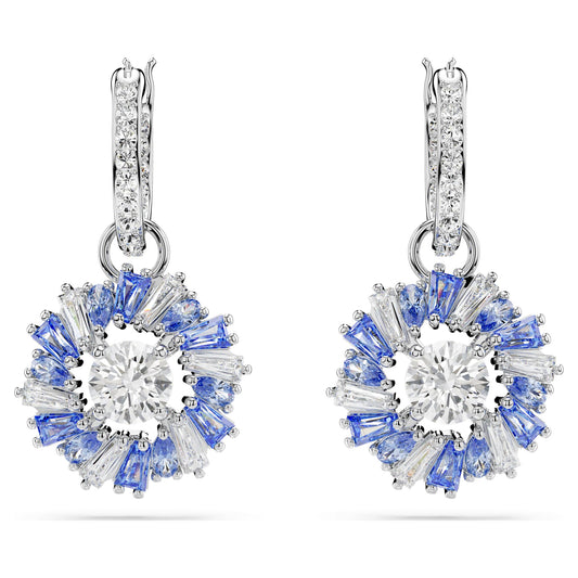 Idyllia drop earrings Mixed cuts, Flower, Blue, Rhodium plated 5680016