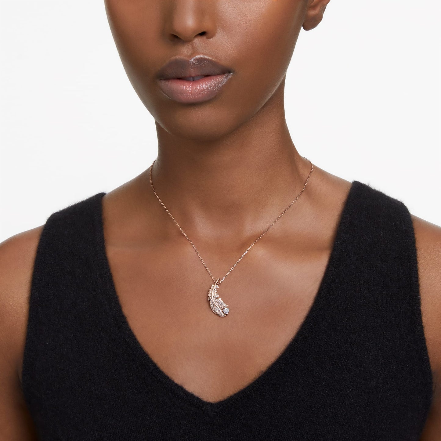 Idyllia pendant Feather, White, Rose gold-tone plated 5663483