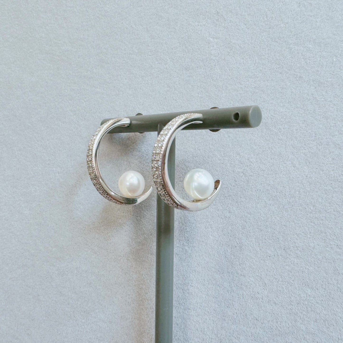 Sterling Silver Classic Hoops With Freshwater Pearl And CZ