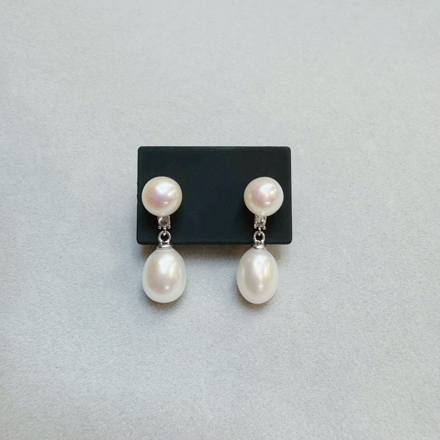 Sterling Silver Classic Pearl Drop Earrings And CZ