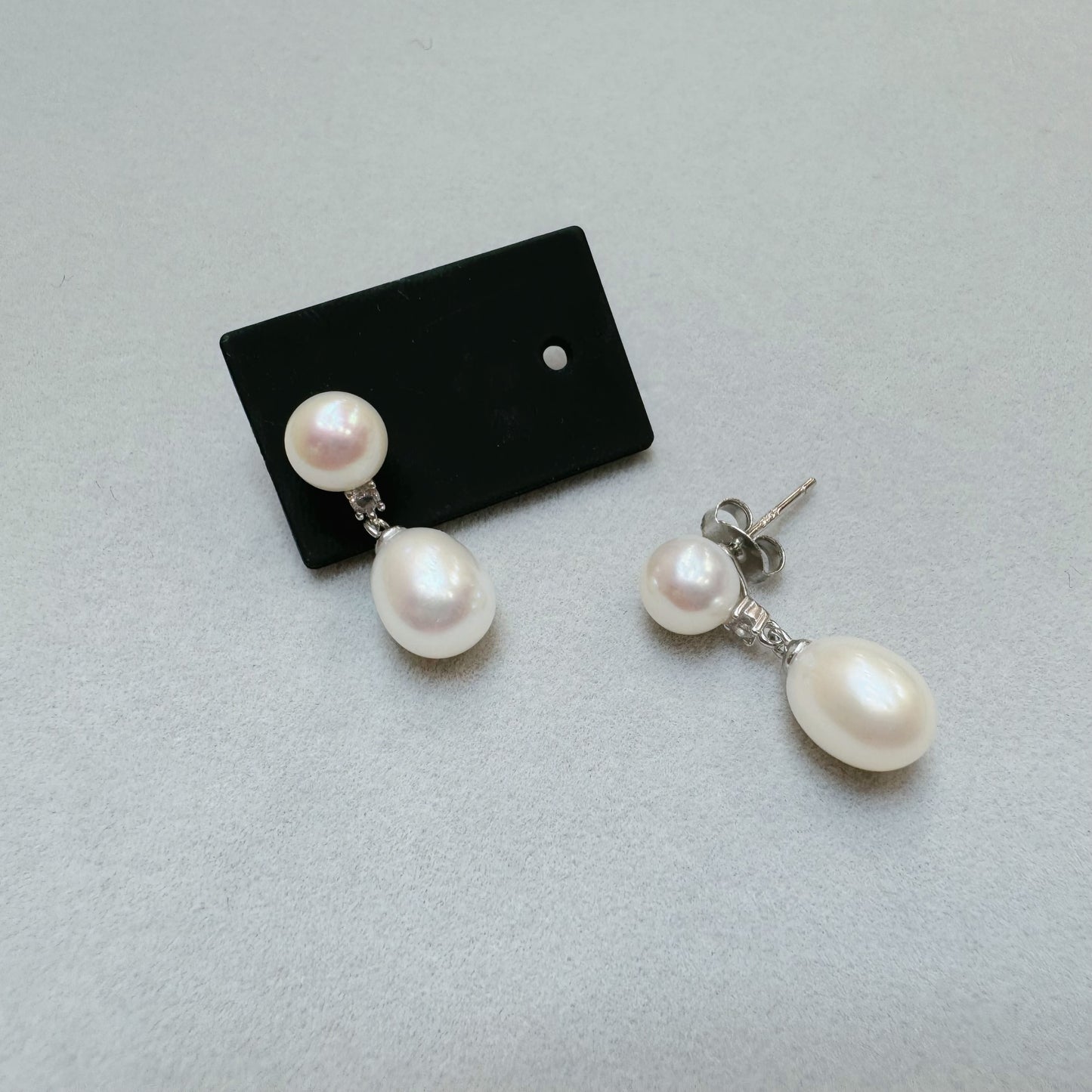 Sterling Silver Classic Pearl Drop Earrings And CZ