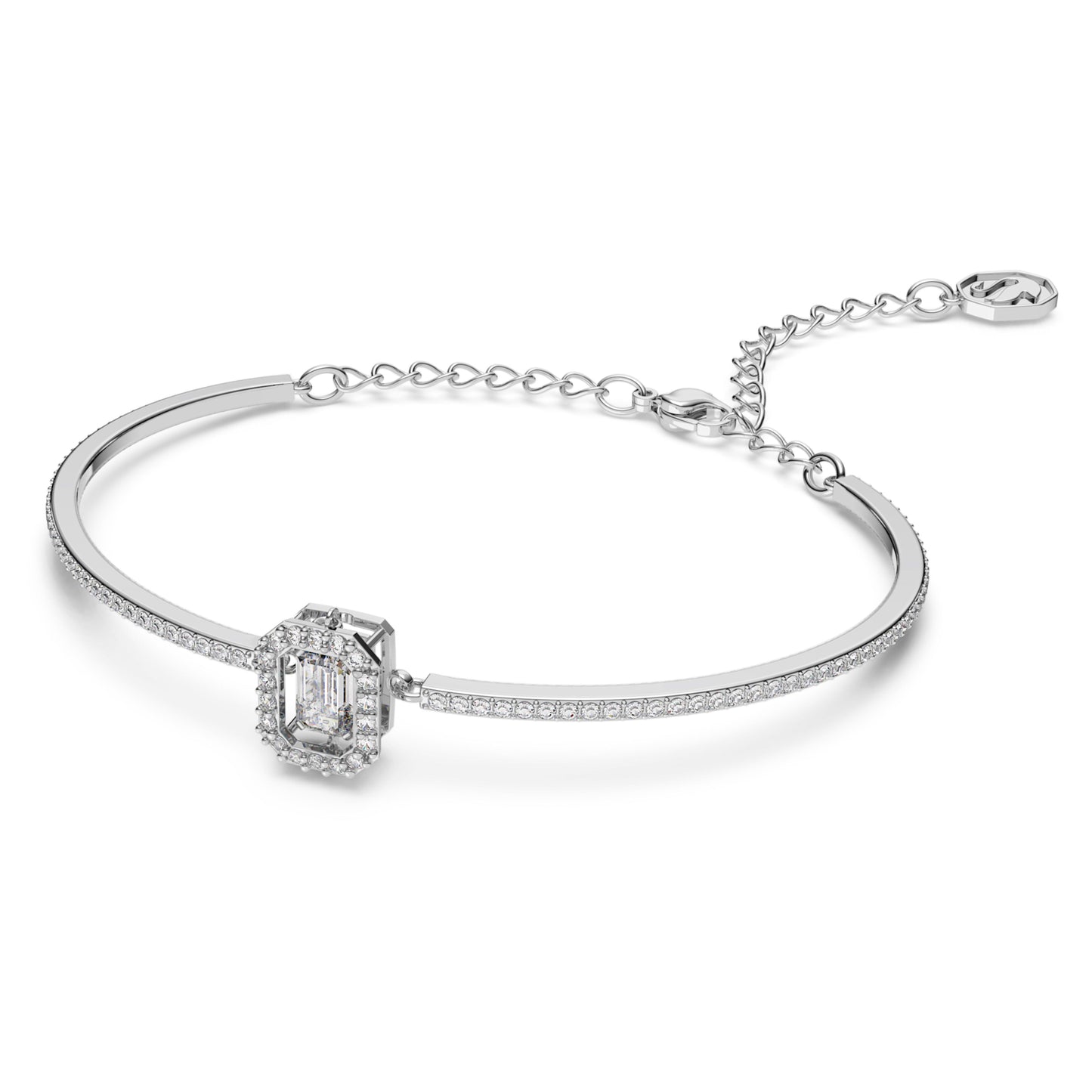 Swarovski 5638494 Millenia bangle Octagon cut, Pavé, White, Rhodium plated