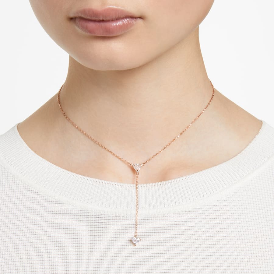 Swarovski 5642984 Ortyx Y necklace Triangle cut, White, Rose gold-tone plated