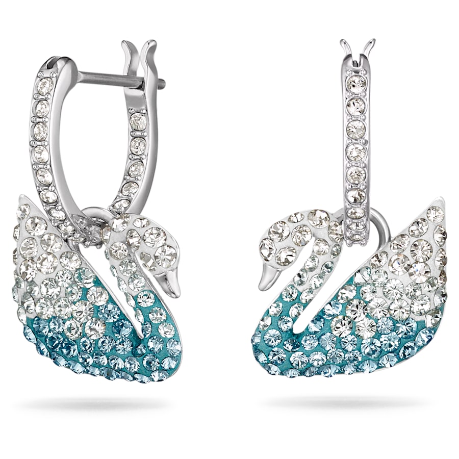 Swarovski 5512577 Iconic Swan drop earrings Swan, Blue, Rhodium plated