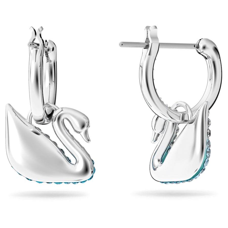 Swarovski 5512577 Iconic Swan drop earrings Swan, Blue, Rhodium plated