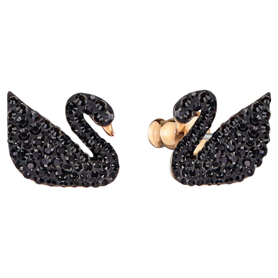 Swarovski 5193949 Iconic Swan earring jackets Swan, Black, Rose gold-tone plated